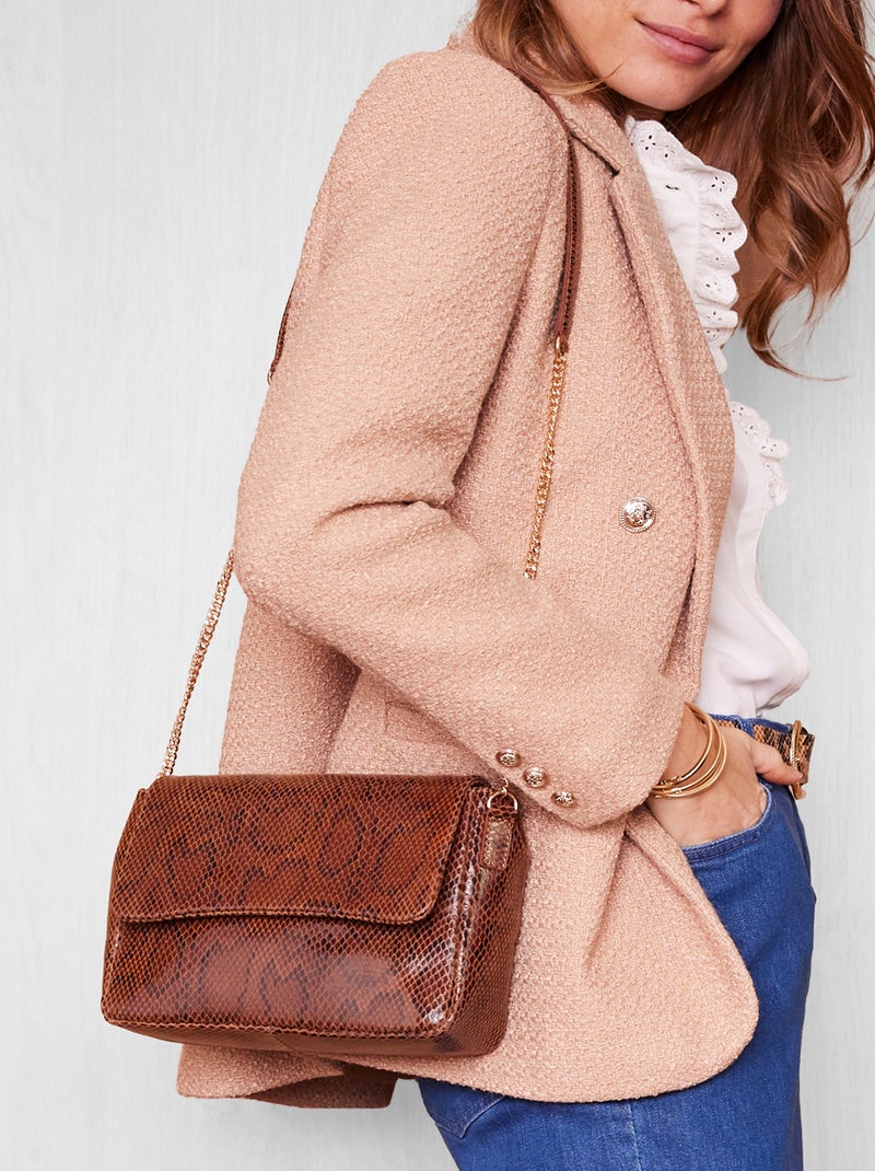 Sac en croûte de cuir motif animalier - Damart Marron - Kiabi