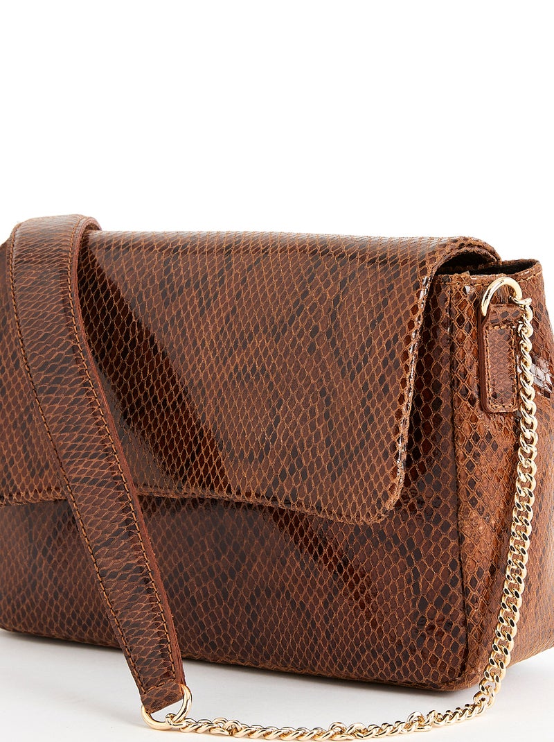 Sac en croûte de cuir motif animalier - Damart Marron - Kiabi