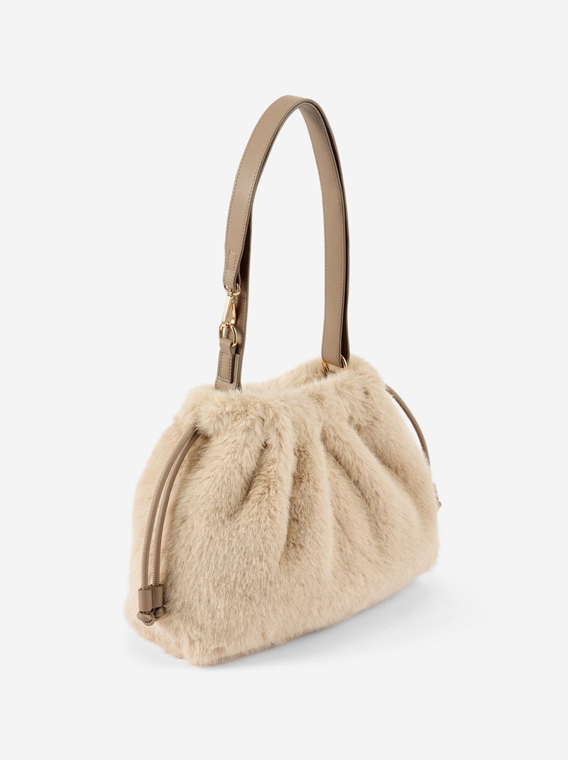 Sac forme bourse en maille poilue Beige - Kiabi