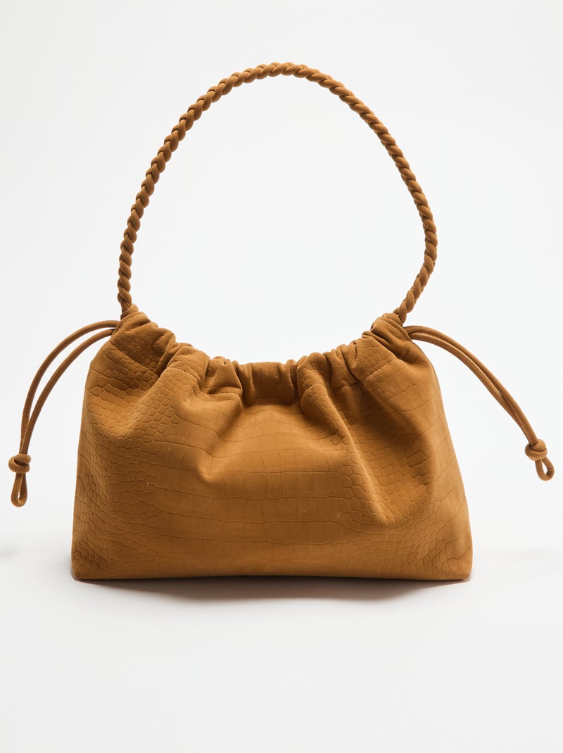 Sac forme bourse en suédine Beige - Kiabi