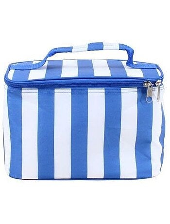 Sac glacière en tissu rayé bleu et blanc