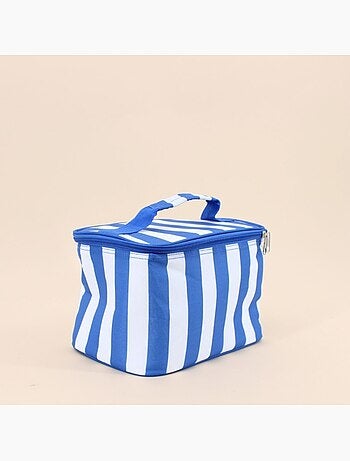 Sac glacière en tissu rayé bleu et blanc