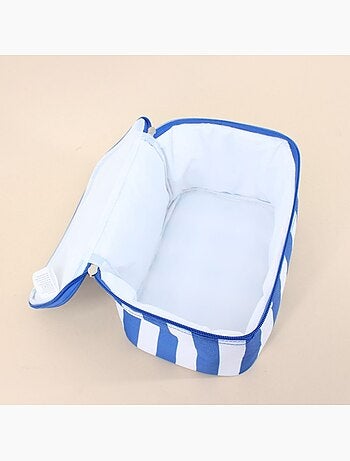 Sac glacière en tissu rayé bleu et blanc
