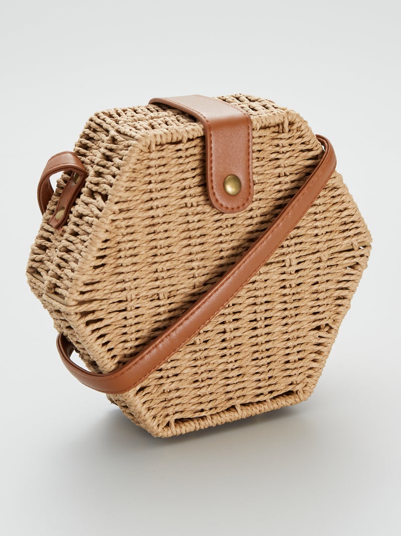 Sac hexagonal en paille beige - Kiabi