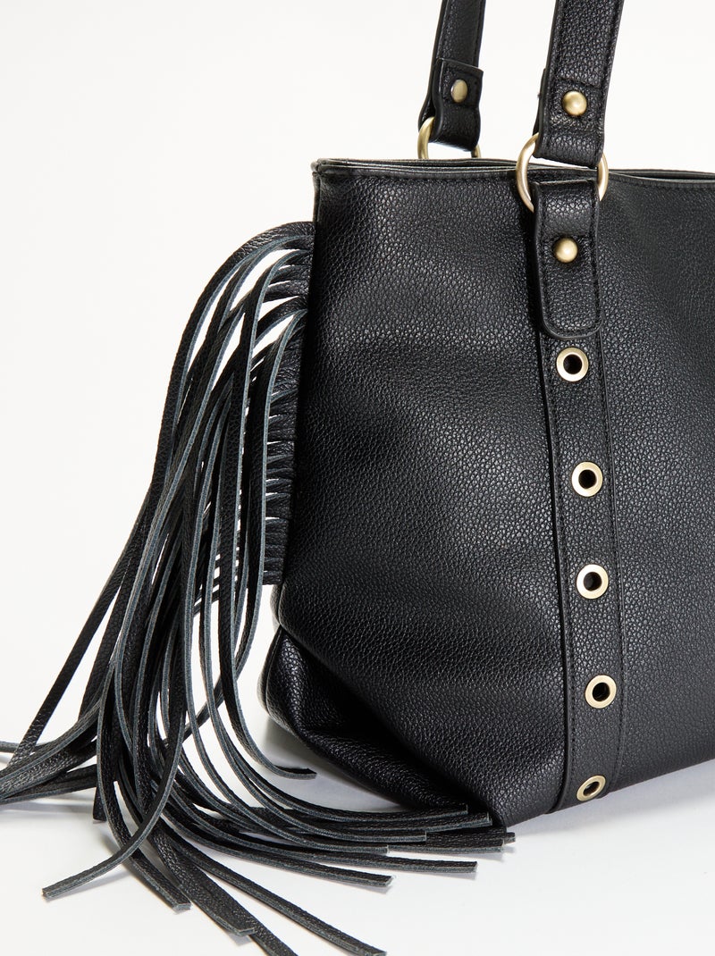 Sac hobo à franges en simili Noir - Kiabi