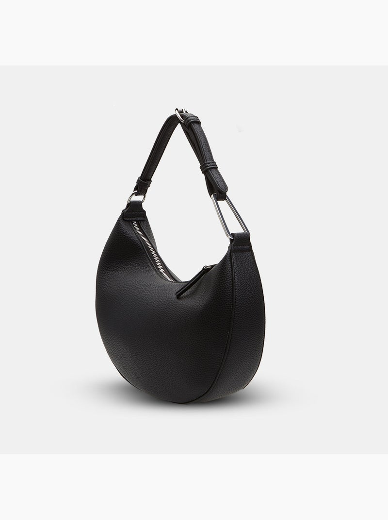 Sac hobo avec fermeture éclair et bandoulière Noir - Kiabi