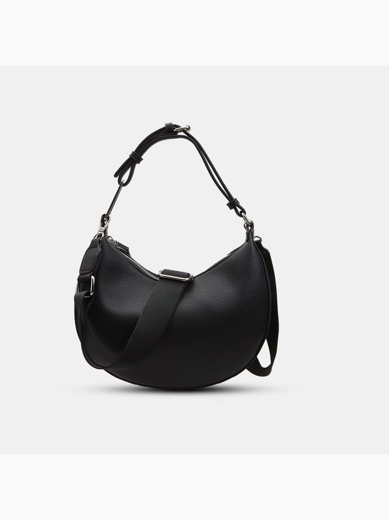 Sac hobo avec fermeture éclair et bandoulière Noir - Kiabi