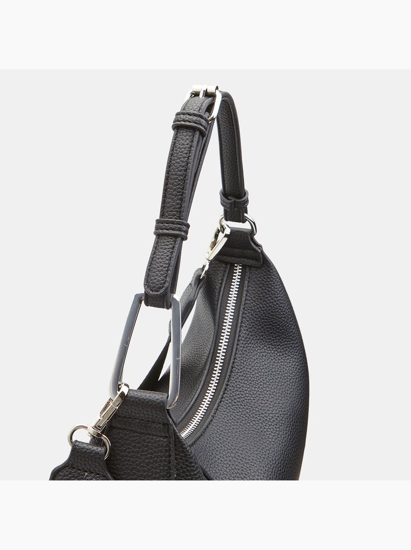 Sac hobo avec fermeture éclair et bandoulière Noir - Kiabi