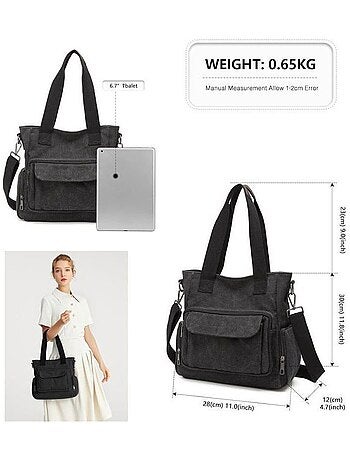 Sac hobo en toile canvas bandoulière et poignée 28x12x30 cm - kono