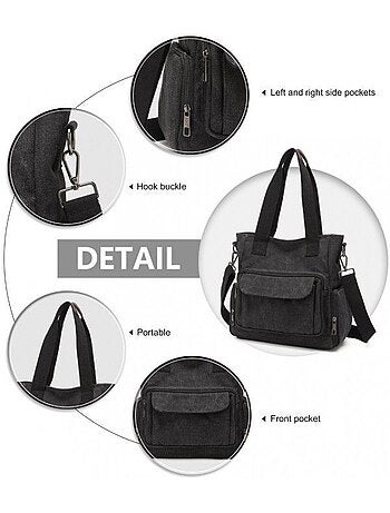 Sac hobo en toile canvas bandoulière et poignée 28x12x30 cm - kono