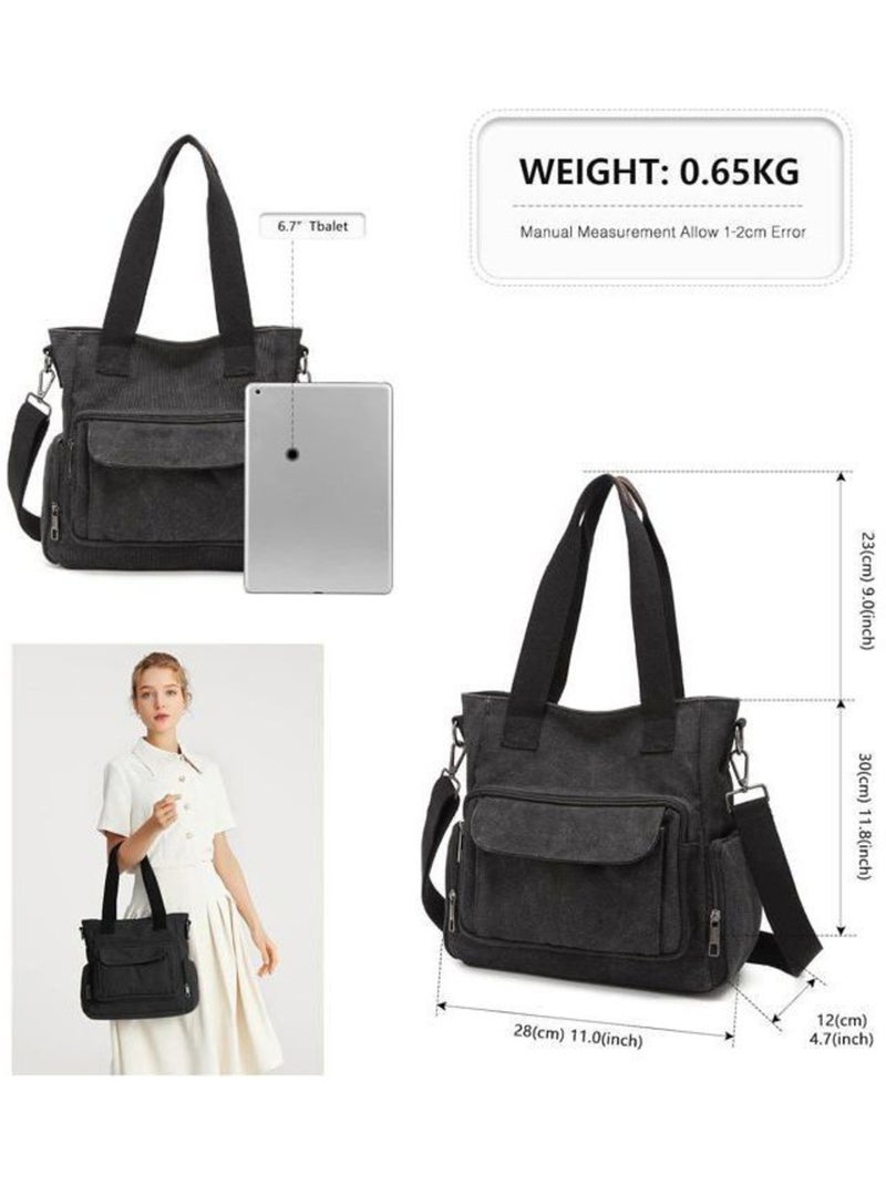 Sac hobo en toile canvas bandoulière et poignée 28x12x30 cm - kono Noir - Kiabi