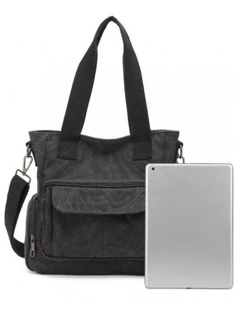 Sac hobo en toile canvas bandoulière et poignée 28x12x30 cm - kono Noir - Kiabi