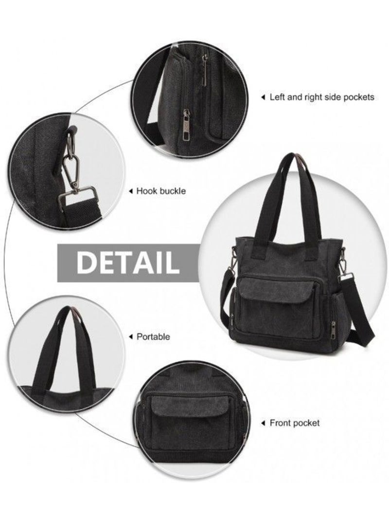 Sac hobo en toile canvas bandoulière et poignée 28x12x30 cm - kono Noir - Kiabi