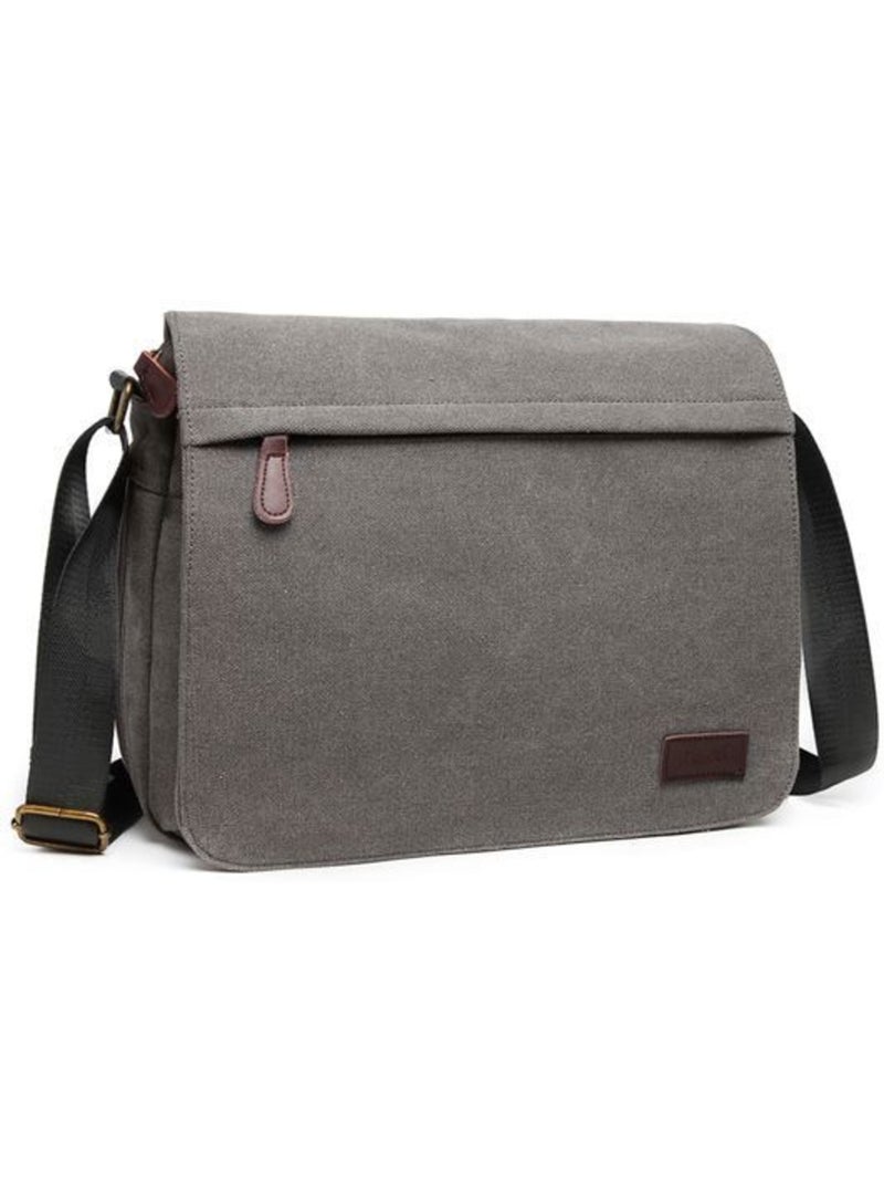 Sac messager vintage en toile canvas mixte 34x30 cm - kono Gris - Kiabi