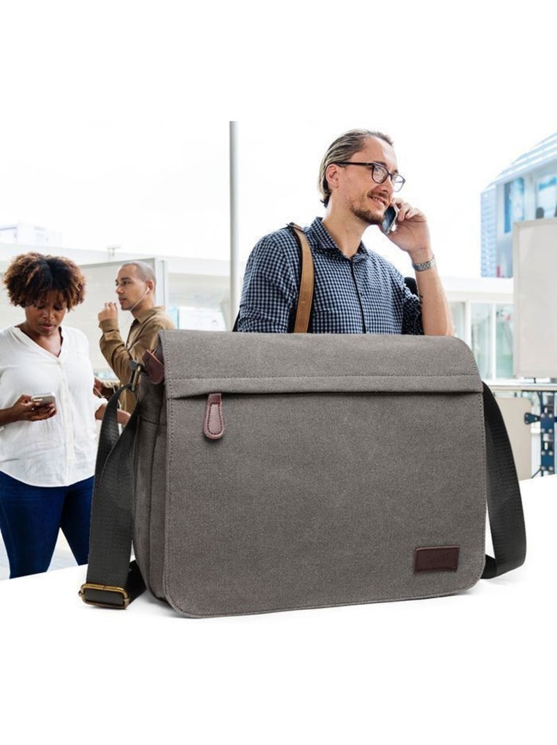 Sac messager vintage en toile canvas mixte 34x30 cm - kono Gris - Kiabi