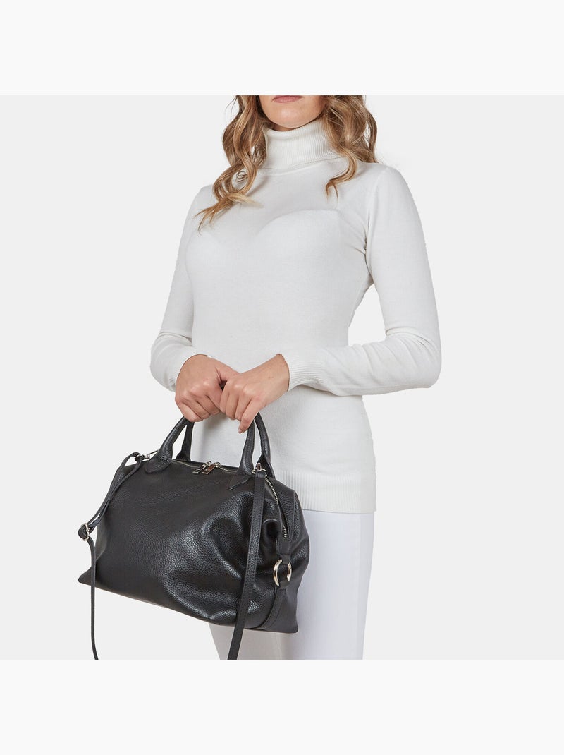 Sac modèle Bowling en cuir avec double poignée Noir - Kiabi