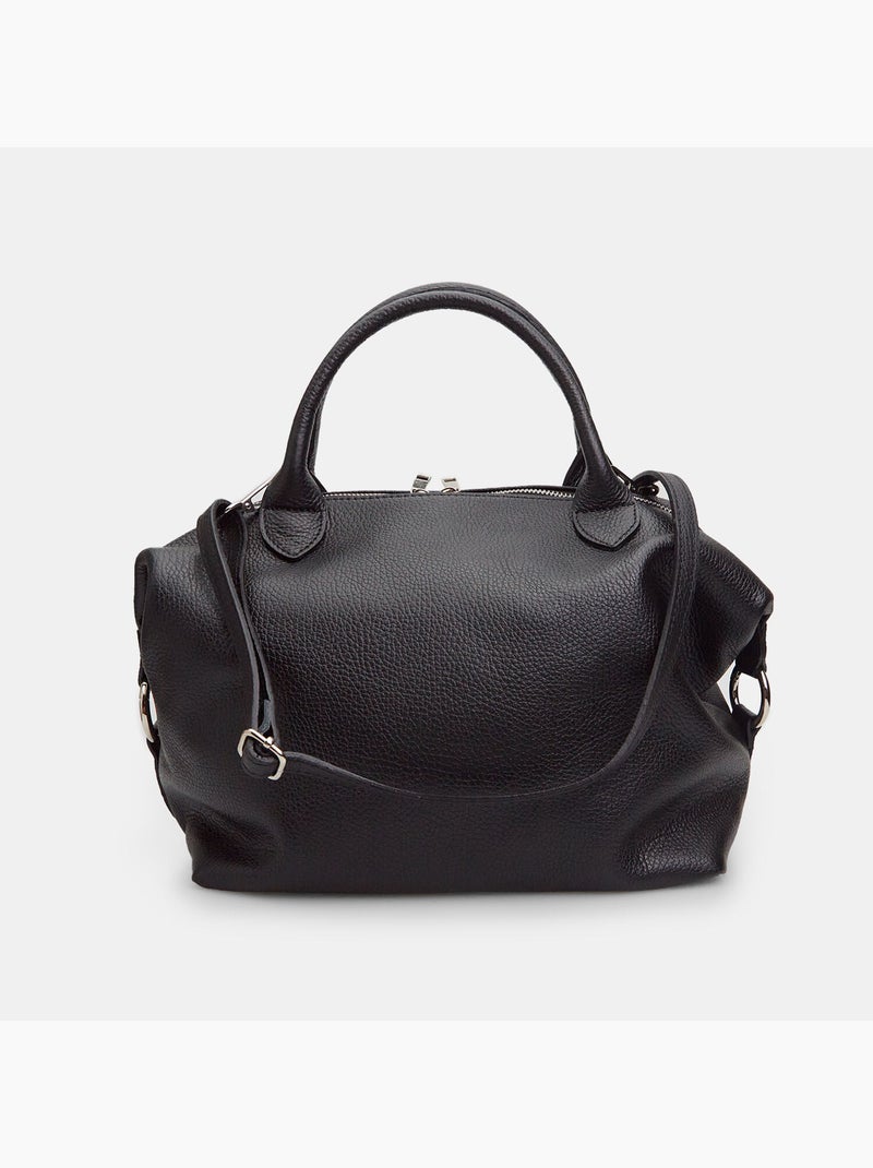 Sac modèle Bowling en cuir avec double poignée Noir - Kiabi