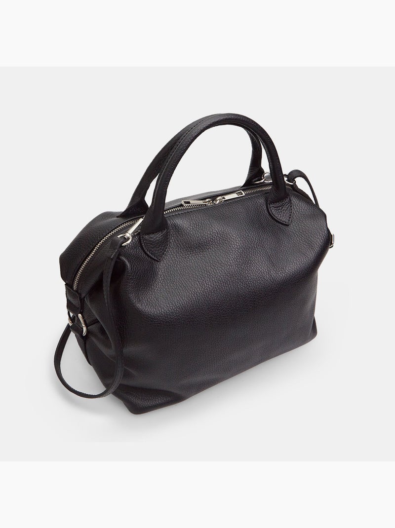 Sac modèle Bowling en cuir avec double poignée Noir - Kiabi
