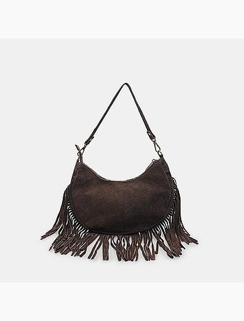 Sac modèle hobo en daim avec franges bata