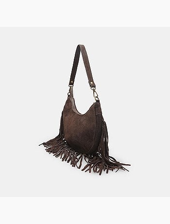 Sac modèle hobo en daim avec franges bata
