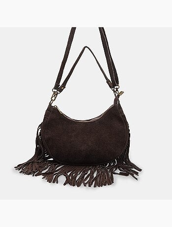 Sac modèle hobo en daim avec franges bata