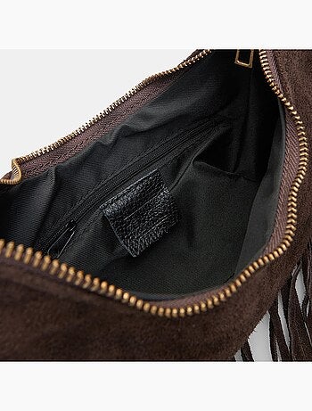 Sac modèle hobo en daim avec franges bata