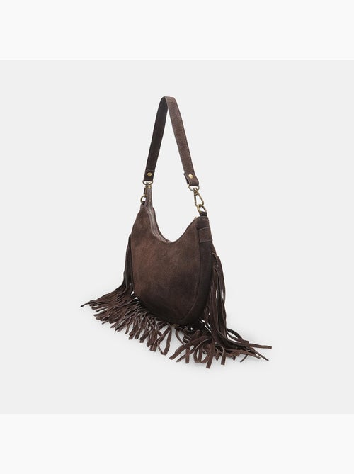 Sac modèle hobo en daim avec franges Bata - Kiabi