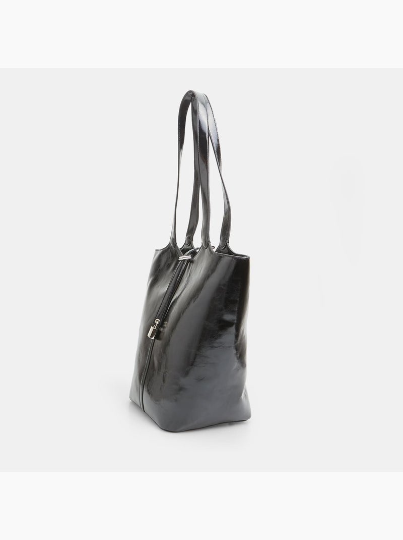 Sac modèle shopper effet cuir brillant Noir - Kiabi