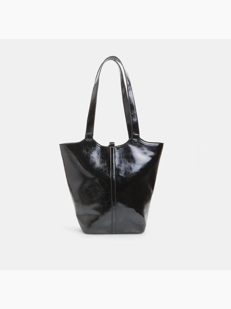 Sac modèle shopper effet cuir brillant Noir - Kiabi