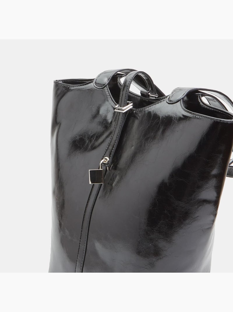 Sac modèle shopper effet cuir brillant Noir - Kiabi