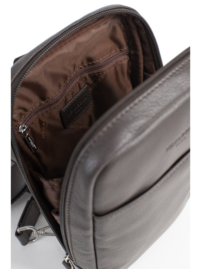 Sac monobretelle  Cuir CONFORT Marron foncé - Kiabi