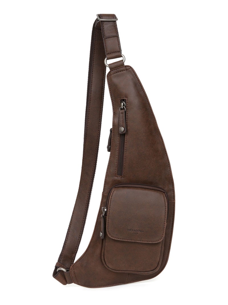 Sac monobretelle  Cuir INSTINCT Marron - Kiabi