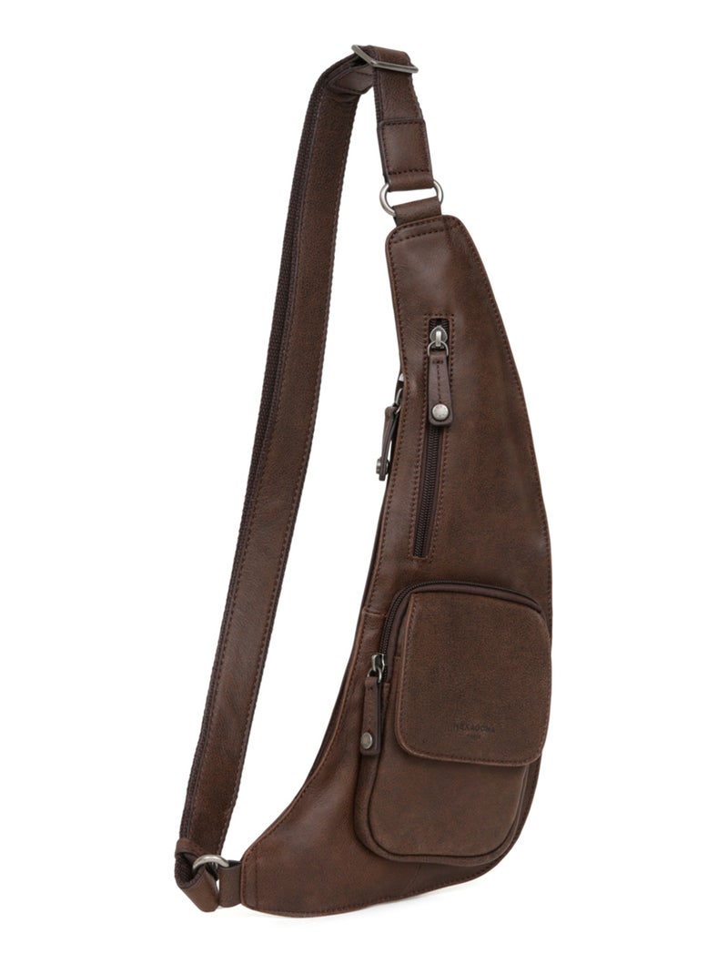 Sac monobretelle  Cuir INSTINCT Marron - Kiabi