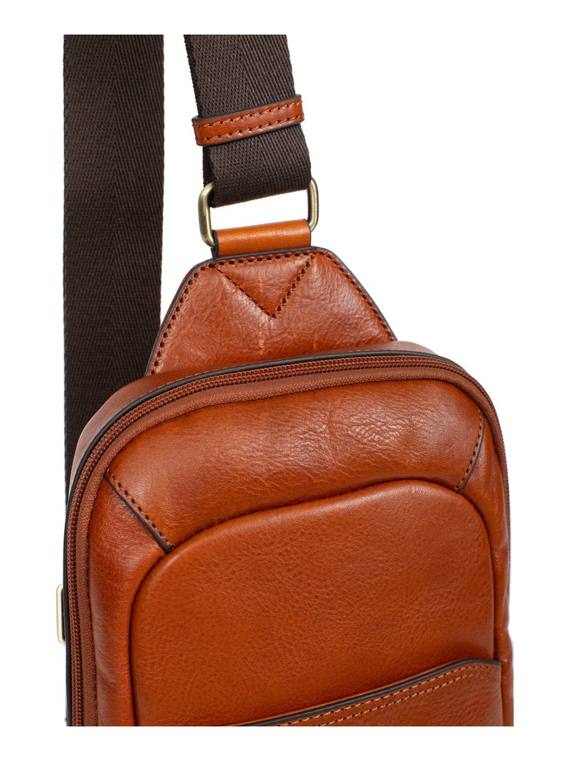 Sac monobretelle  Cuir STUART Cognac - Kiabi