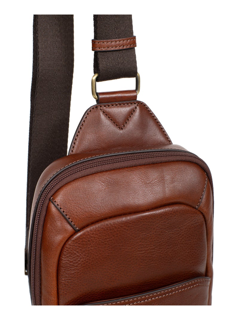 Sac monobretelle  Cuir STUART Marron - Kiabi