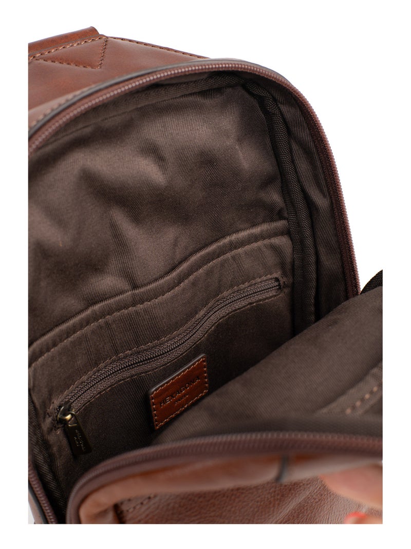 Sac monobretelle  Cuir STUART Marron - Kiabi