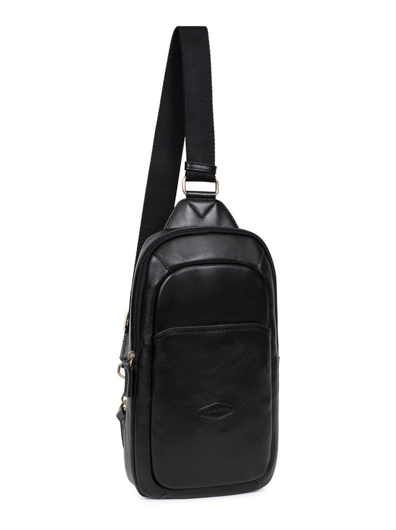 Sac monobretelle  Cuir STUART Noir - Kiabi