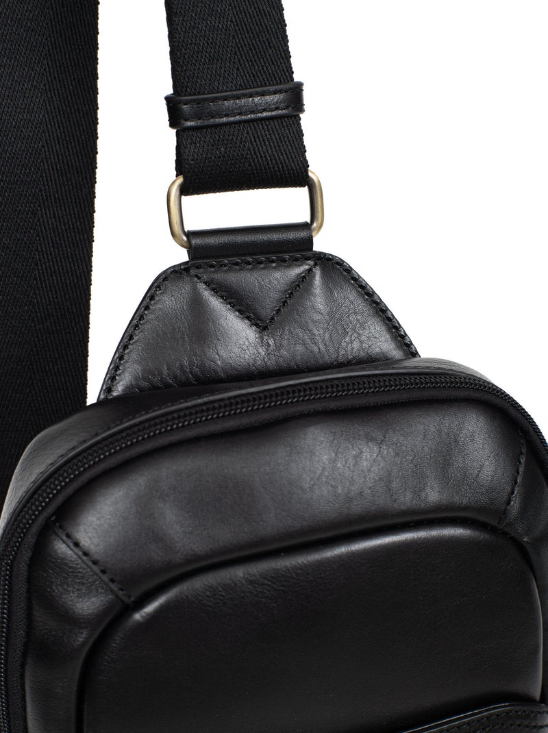 Sac monobretelle  Cuir STUART Noir - Kiabi