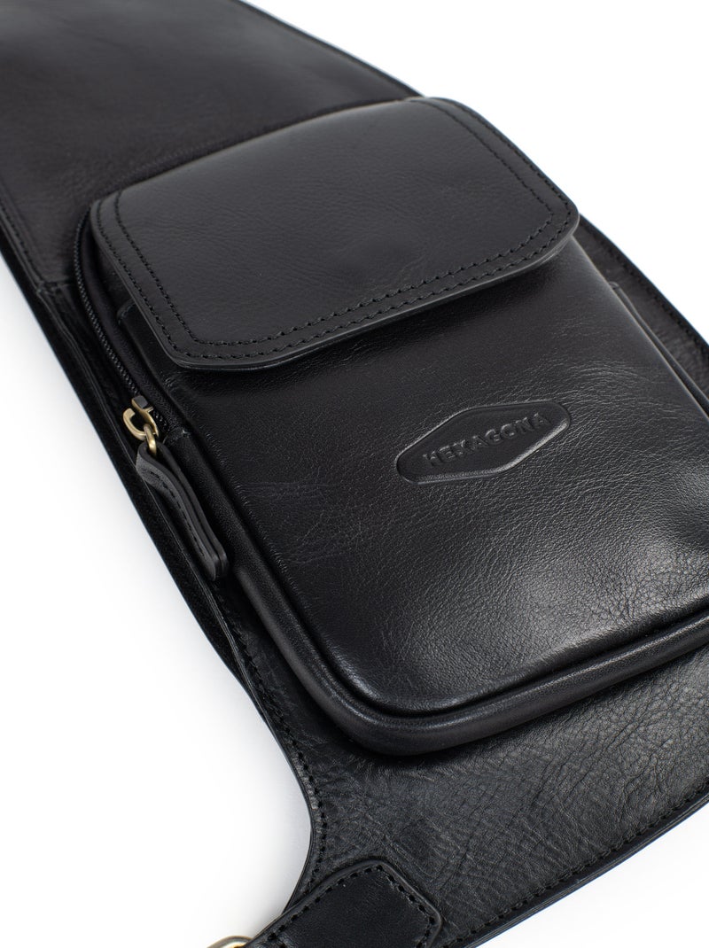 Sac monobretelle  Cuir STUART Noir - Kiabi