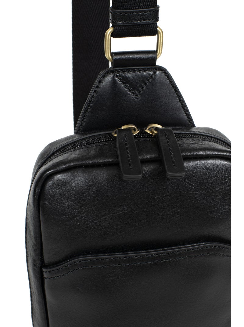 Sac monobretelle  Cuir STUART Noir - Kiabi