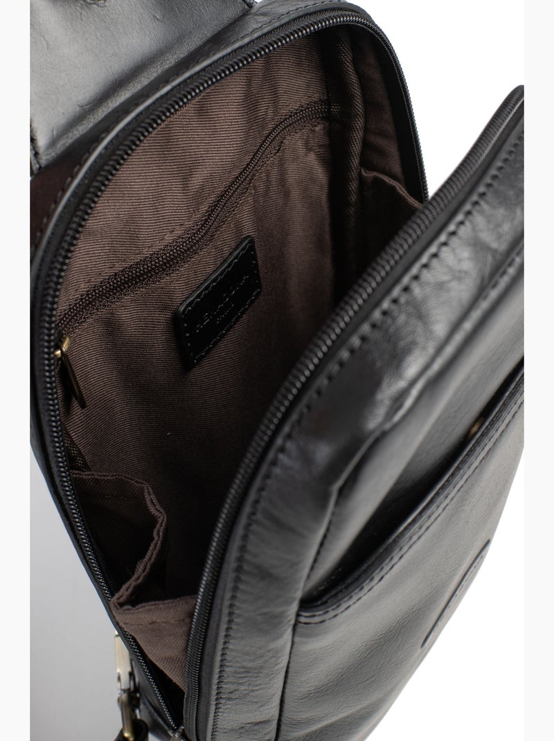 Sac monobretelle  Cuir STUART Noir - Kiabi