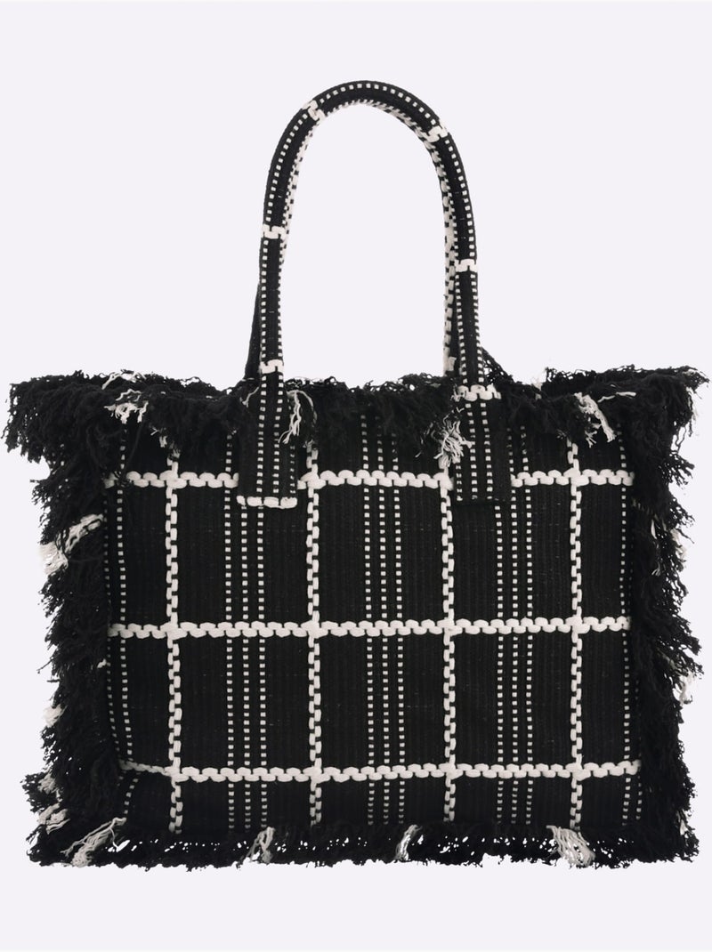 Sac Motif à Carreaux - Taille Standard - Helline Noir Blanc - Kiabi