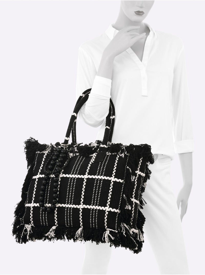 Sac Motif à Carreaux - Taille Standard - Helline Noir Blanc - Kiabi