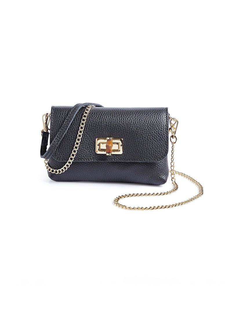 Sac pochette en cuir avec fermoir métal Noir - Kiabi
