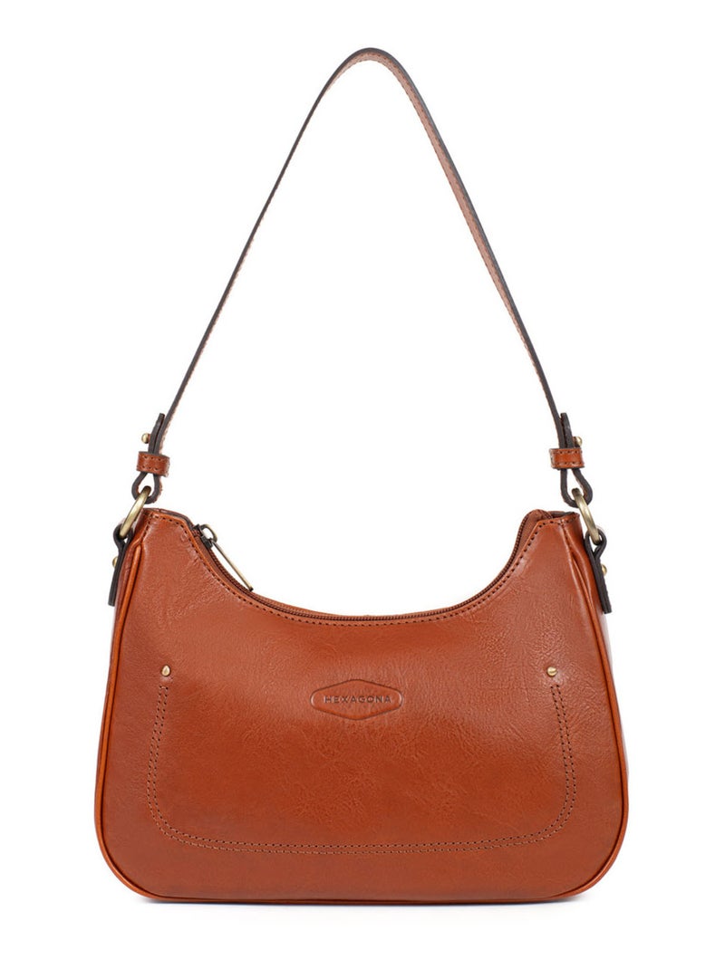 Sac porté épaule 1 anse  Cuir JEANNE Cognac - Kiabi