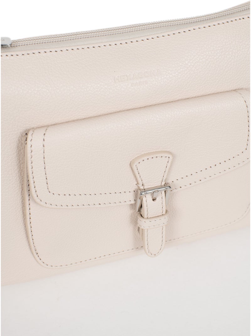 Sac porté épaule 1 anse  cuir mirabelle hexagona Ivoire - Kiabi