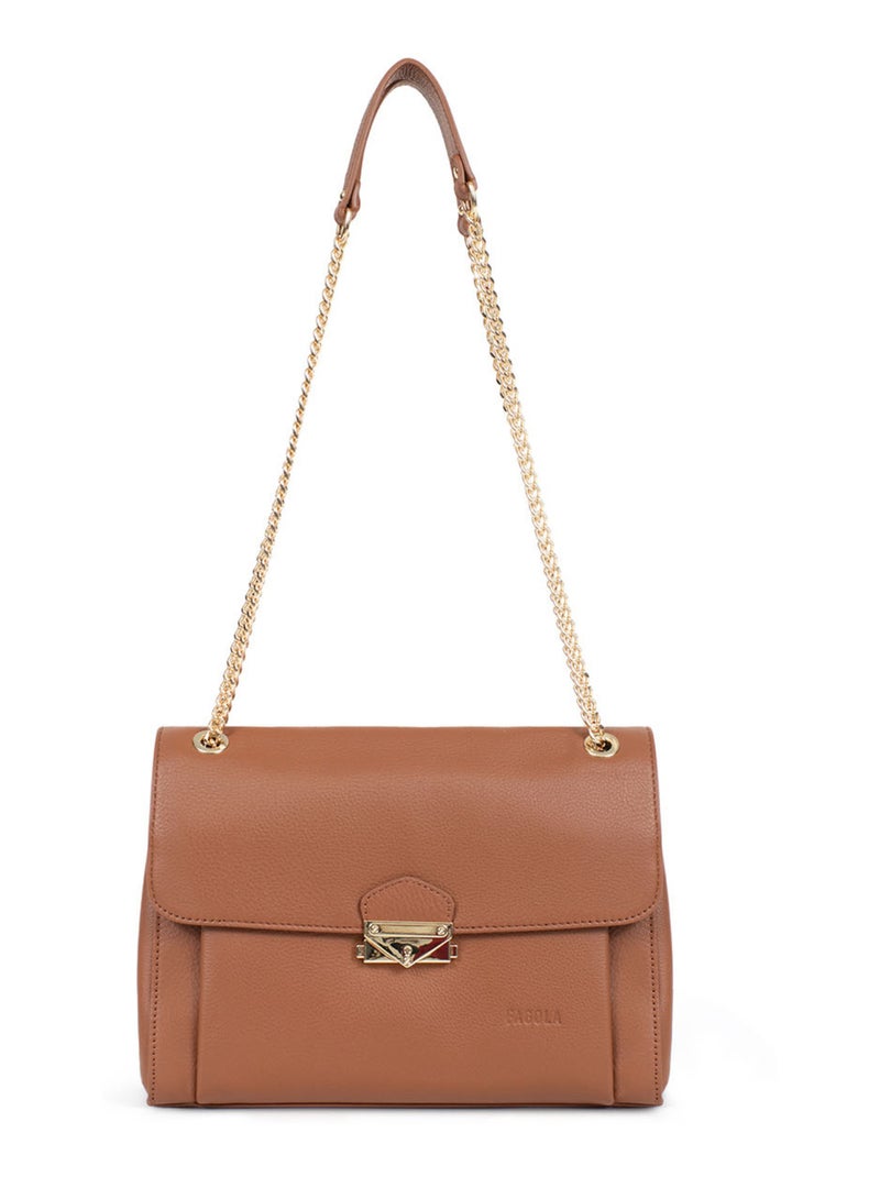 Sac porté épaule 2 anses - Cuir Cognac - Kiabi