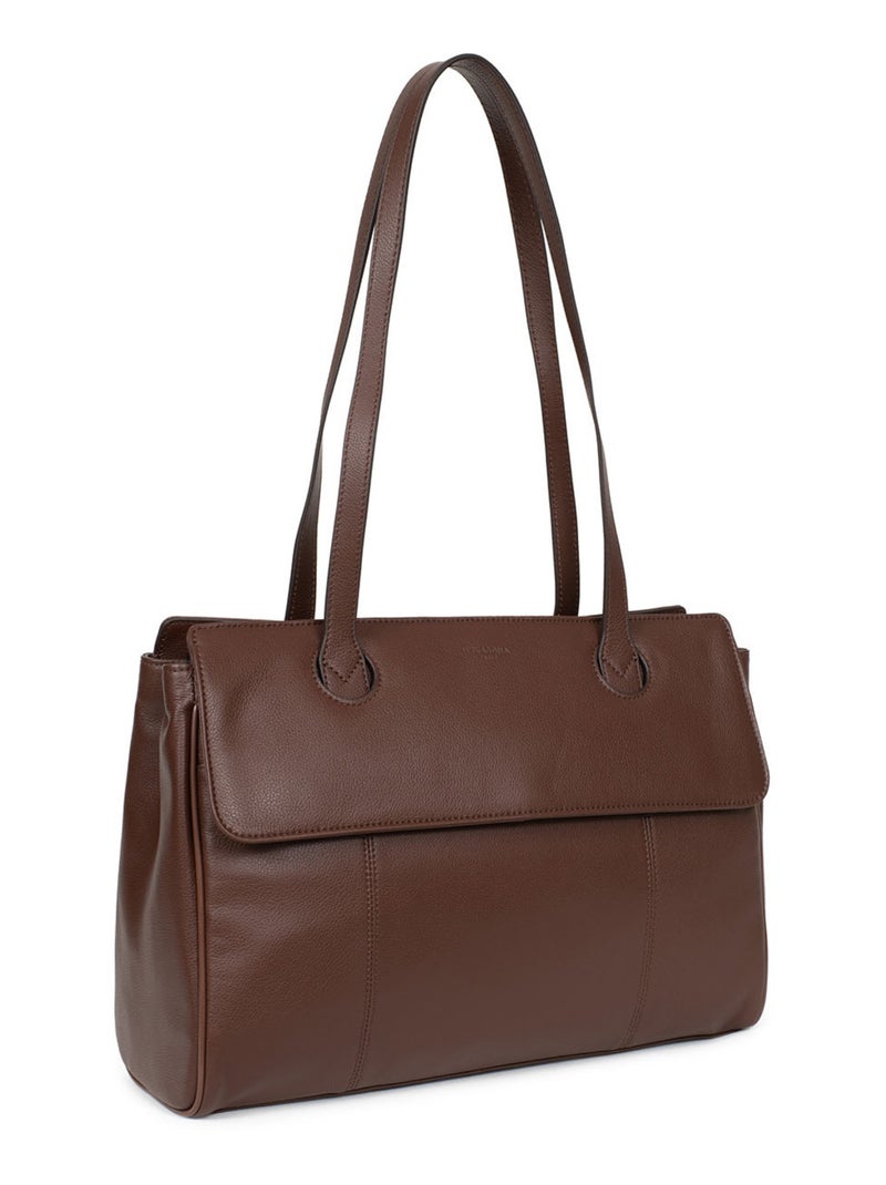 Sac porté épaule 2 anses  13" & a4  cuir confort business hexagona Marron chocolat - Kiabi