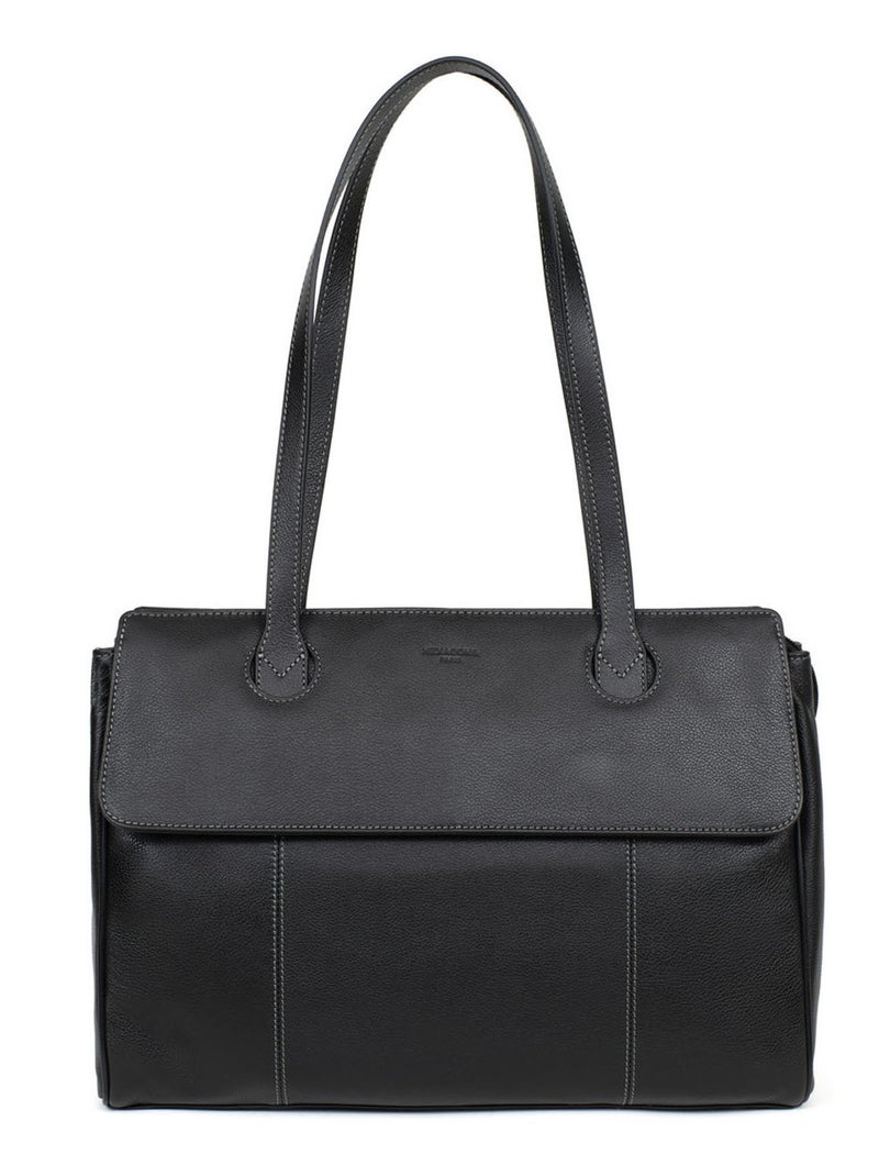 Sac porté épaule 2 anses  13" & A4  Cuir CONFORT BUSINESS Noir - Kiabi