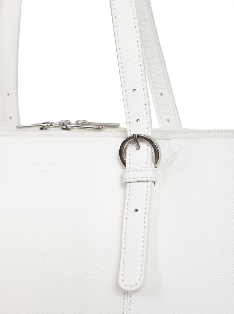 Sac porté épaule 2 anses  15" & A4  Cuir CONFORT Blanc - Kiabi